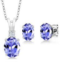 Juego de Joyería de Plata de Ley 925 al por Mayor con Circonita Cúbica AAA Simple, Corte Corazón, Tanzanita, Solitario, Pendientes, Colgante y Collar