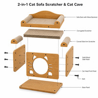 Canapé-griffoir 2 en 1 pour chat, niche pour chat, maison pour chat en bois, structure en carton ondulé pour chats d'intérieur