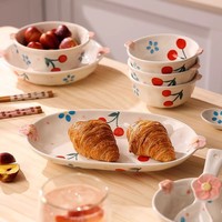 Joli bol à yaourt en céramique sous glaçure de haute qualité, vaisselle domestique, assiette, plat à soupe, plat à nouilles, ensemble de bols à mélanger avec cuillère