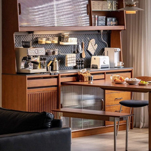 Solid Wood <b>Sideboard</b> With Storage And Integrated Dining Table For Living Room Cabinet Use - Product Image 1