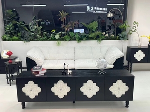 Meuble TV de salon grande capacité, meuble TV en bois massif, design coquille style Mid-Century, centre de divertissement - Product Image 3