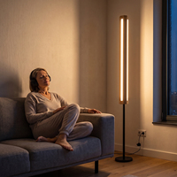 Lampe de sol LED moderne à 3 faces, 88 cm, avec support de 65 cm, base en bois massif, pour salon, chambre, hôtel, éclairage d'ambiance et décoration intérieure