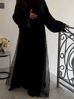 Robe maxi Abaya de luxe Mexizo avec des perles et des patchs en maille pour femmes musulmanes, mode islamique de Dubaï, robe de soirée