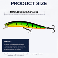 Leurre de pêche flottant Minnow 10cm 8.4g, appât artificiel dur en ABS avec action de nage réaliste pour achigan, brochet, truite, perche