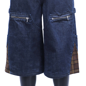 MC BUILD OEM Bermuda in denim da <span class=keywords><strong>uomo</strong></span> con tasche, stile trucker, decorazioni e patchwork, a vita media - Product Image 4