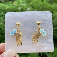 1 paire de boucles d'oreilles pendantes de style vintage classique plaquées or 18 carats, forme de méduse, d'étoile de mer, de cœur, incrustation de zircon en cuivre, clous de mode