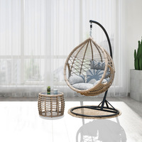 Fauteuil suspendu en rotin PE avec support, chaise balançoire d'extérieur avec coussin pour jardin, patio, balcon