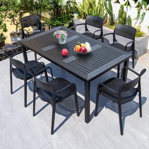 <span class=keywords><strong>Mesa</strong></span> y Sillas de Comedor Rectangulares de Madera Compuesta Negra para Jardín o Patio, para 6 Personas, al por Mayor y a Precio Económico - Product Image 1