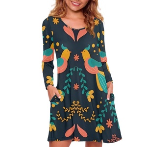 Venta al por mayor de ropa de <span class=keywords><strong>mujer</strong></span> con flor y pájaro <span class=keywords><strong>mexicano</strong></span>, vestidos ajustados de manga larga elegantes personalizados con estampado de omito <span class=keywords><strong>mexicano</strong></span> bajo demanda para <span class=keywords><strong>mujer</strong></span> - Product Image 5