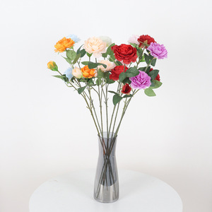 Fleurs artificielles de renoncules Jessie en soie, rouge, bleu, violet, pour décorations de mariage et de maison, bouquet à 3 têtes - Product Image 4