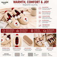 Pantuflas de Reno de Invierno, Cerradas, para Interiores, con Suela de EVA y TPR Suave, Detalle Bordado, Fabricante de Marca Privada OEM ODM