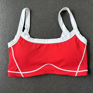 SHINBENE sans manches couleur bloc rembourré sport soutien-gorge débardeurs col carré Double couche entraînement Fitness basique haut court - Product Image 4