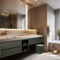 Meuble de salle de bain de luxe de style italien avec lavabo intégré en pierre massif sans joint et ensemble de salle de bain en bois pour le lavage et l'entretien personnel