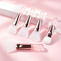 Pinceau applicateur de crème en silicone transfrontalier, mini, transparent, manche rose cristal, portable, à poils doux, en forme de langue, pour masque visage et yeux