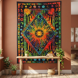 Tapiz Hippie con Diseño de Sol y Luna Ardientes para Colgar en la Pared del Dormitorio, Decoración Bohemia, Psicodélica, India, Hippie, para Cama - Product Image 4