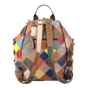 Sac à dos AndoBag à carreaux avec surpiqûres colorées pour femmes, sac à dos rétro en cuir véritable, grande capacité, sac à main 2495 - Product Image 3