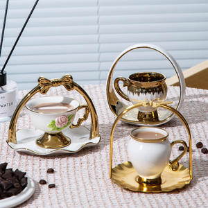 <strong>Turkish</strong> <strong>Coffee</strong> <strong>Cup</strong> Ceramic Flower Basket + Gold-plated <strong>Coffee</strong> <strong>Cup</strong> and Saucer Set, Espresso <strong>Cup</strong> and Saucer, with Color Box - Product Image 3