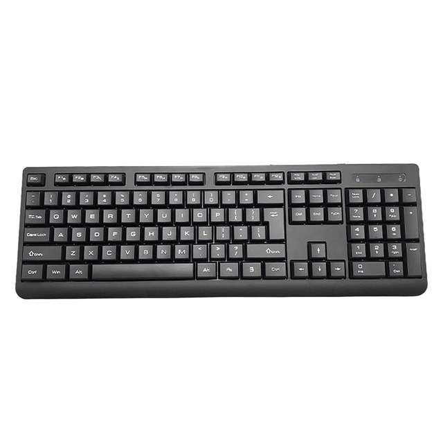 K1800 104-Key Traditional Black Spanish Layout Keyboard Waterproof 2.4Ghz Wireless Membrane for Home Office