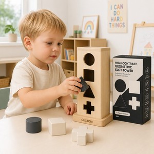 Tour de tri de formes Montessori en bois à contraste élevé personnalisée, jouet de discrimination visuelle, éducation spéciale, thérapie autisme, coloré - Product Image 4