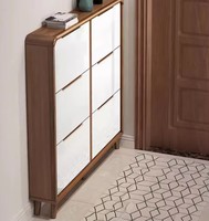 Promotion : Organisateur de chaussures en bois moderne, convertible et extensible, avec 6 tiroirs rabattables, ultra-mince, pour hôtel et maison, idéal pour entrée peu profonde