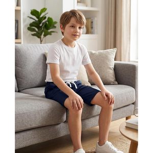 Lot de 4 shorts bermuda en coton pour garçons, taille élastique avec cordon de serrage, poches, taille mi-haute, respirants, pour les âges de 4 à 16 ans - Product Image 4