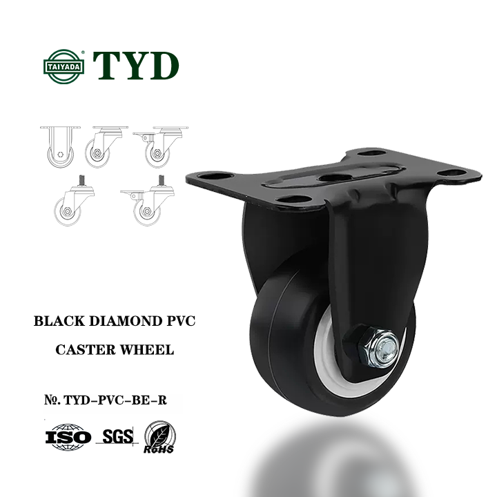 1.5 ''/2''/2.5 ''/3''/4 ''/5'' Roda Caster Kaku Tetap Hitam PVC Castor Bagian Mebel Caster untuk Sofa/Rak/Troli