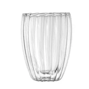 新しい装飾的な透明なコーヒーガラスミルクカップ二重壁水ガラス