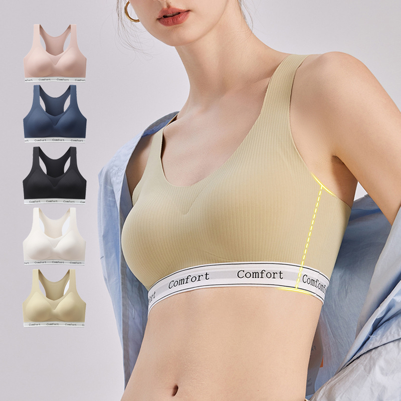 Custom Logo Stripe Fixed Cup I-Shaped Sports Bra for Women High Elasticity Shockproof Beautiful Back Wrapped Seamless Plus Size