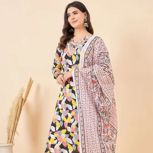 Kurta de Algodón Puro Estampada para Mujer con Pantalones y Dupatta, Producto al por Mayor, Traje Indio Pakistaní Personalizado para Mujer - Product Image 1