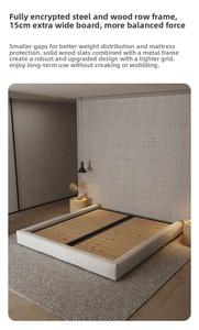 Lit de rangement assemblé avec cadre en pin minimaliste Wabi-sabi, avec revêtement en tissu, taille lit double, lit de mariage - Product Image 6