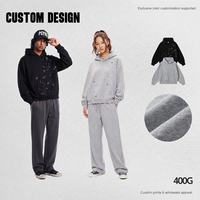 Sweat-shirt à capuche unisexe 400g en mélange de coton épais, coupe ample, avec rivets punk et appliques métalliques, style streetwear