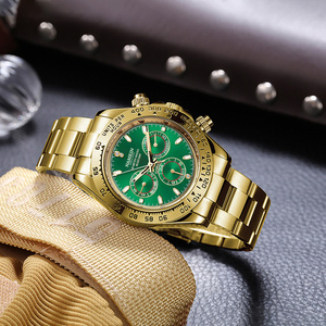 NANKIN Men's Automatic Mechanical <b>Watch</b> Yellow Gold <b>Case</b> 40mm Green Dial Chronograph Sapphire Crystal Luxury Fashion - Product Image 2
