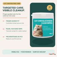 50 lingettes nettoyantes douces non tissées pour chat, pour points noirs et résidus d'aliments, parfum thé vert, marque privée