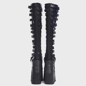 Women Super High Wedge Heels Knee High <b>Boots</b> Belt Buckles Thick Platform Long <b>Boots</b> Punk Styles Y2K Style Back Zipper Shoes - Product Image 5