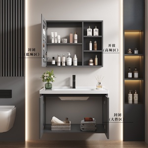 ตู้ห้องน้ำอะลูมิเนียมลายรังผึ้งพร้อมอ่างล้างหน้าเซรามิกแบบรวมในตัว - Product Image 3