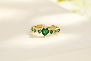 Moda señoras oclor joyería verde circón 18K Latón chapado en oro mujeres anillos en forma de corazón con tienda de anillos en línea - Product Image 4
