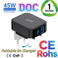 Cargador de Pared Tommox 45W USB C de Carga Rápida GaN, Adaptador Rápido Tipo C PD 3.0, Enchufe EU/UK, Cargador Móvil para Teléfono, Tableta, iPad