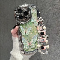 Coque de Téléphone en Silicone Antichoc Rose Mignon Papillon Fille avec Bracelet, Vente en Gros Sans Minimum de Commande