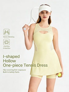 Vestido de Tenis JCX Sólido y Transpirable sin Mangas para Mujer con Cinturón, Almohadilla en el Pecho, Diseño de Una Pieza, Anti-transparencia, para Yoga, Bádminton y Deportes - Product Image 1