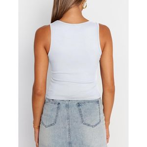 Camisetas cortas sin mangas para mujer, cuello cuadrado, acanaladas, ajustadas, básicas, estilo Y2K, para salir de fiesta - Product Image 5
