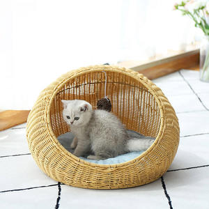 2021 Katzen bett für den Innenbereich eine überdachte moderne Katze Hideaway Hütte von Rattan Häuser Nest Haustiere in Kuppel korb Design Rattan Schlafs ofa Haustier - Product Image 1