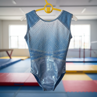 Justaucorps de gymnastique sans manches pour filles, bleu mystique, haute qualité, en Spandex/Nylon, imprimé par décharge