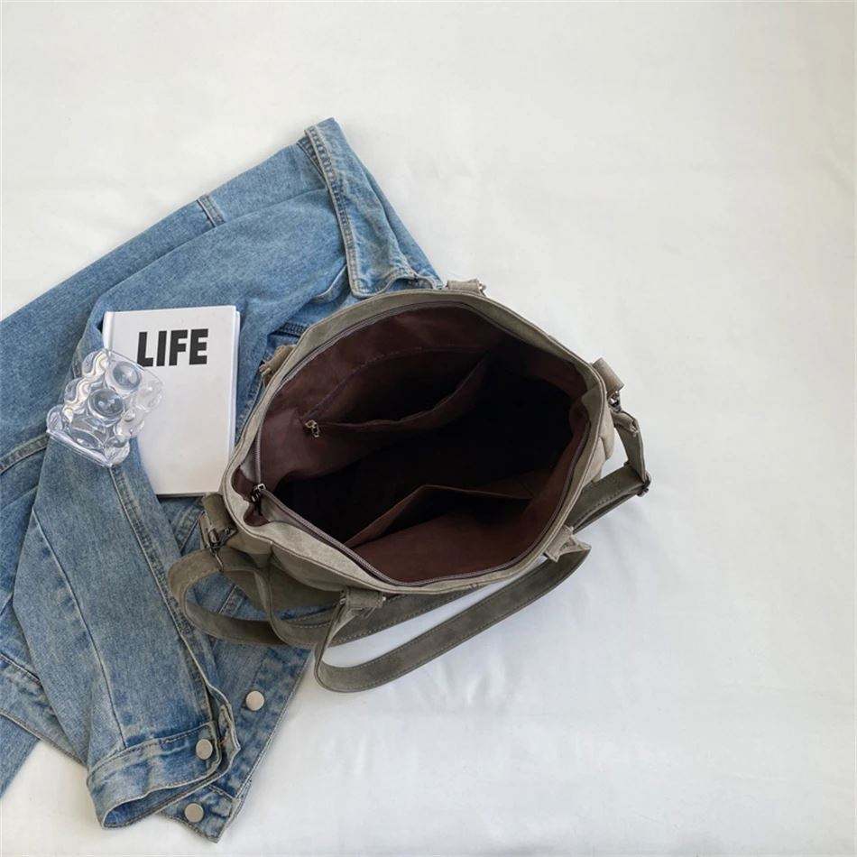Solid Color Ladies SuedeHandbag Retro Suede Women's Quilted Large Tote Shoulder Bag Female Vintage Designer Crossbody Bags Sac