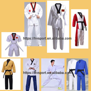 Ropa de artes marciales con logotipo personalizado, uniforme de taekwondo <span class=keywords><strong>TKD</strong></span>, dobok, taekwondo, azul y rojo - Product Image 3
