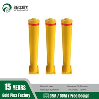 Poteau de sécurité jaune en acier avec boulon d'ancrage, poteau de sécurité fixe anti-collision en métal pour la sécurité des devantures de magasins, des parkings et des allées.