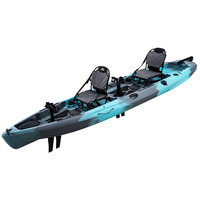 Kayak de pêche tandem professionnel pour 2 personnes, à pédales, >4m, en HDPE, avec grand compartiment étanche pour lacs et rivières
