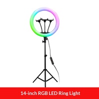 Lampe annulaire de diffusion en direct TikTok 10W avec charge USB, RGB, intensité réglable, couleurs ajustables, télécommande et support pliable