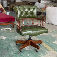 Chaise de bureau pivotante à base en bois massif de style américain avec roulettes, chaise de patron, chaise d'étude rotative et réglable en hauteur.