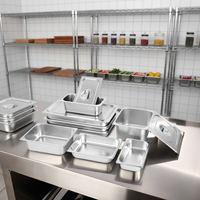 Ensemble de bacs GN en acier inoxydable de tailles standard 1/1, 1/2, 1/3, 1/4, avec couvercle, anti-blocage, pour buffet, restaurant et hôtel