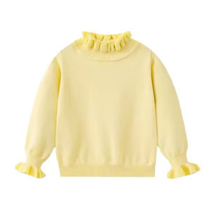 Pull-over en tricot à col montant pour tout-petits, motif plissé uni, en coton, pour filles, collection hiver, vente en gros - Product Image 1